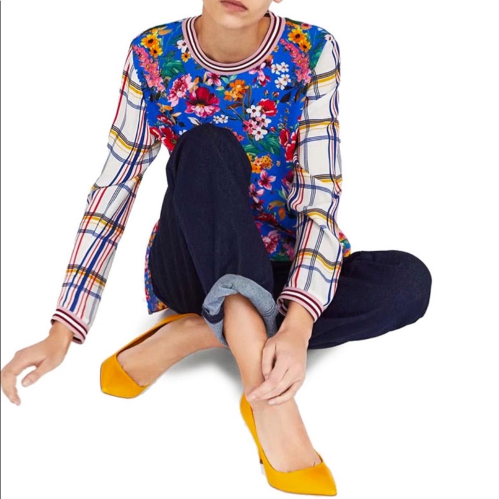 Zara Woman, colorful print top, mixed print, made in Morocco